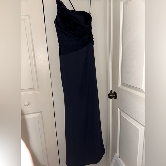 White by Vera Wang Navy one shoulder formal maxi dress sz 0 bridesmaid wedding - Picture 1 of 7